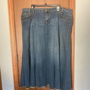 Blue Denim A-Line Midi Skirt